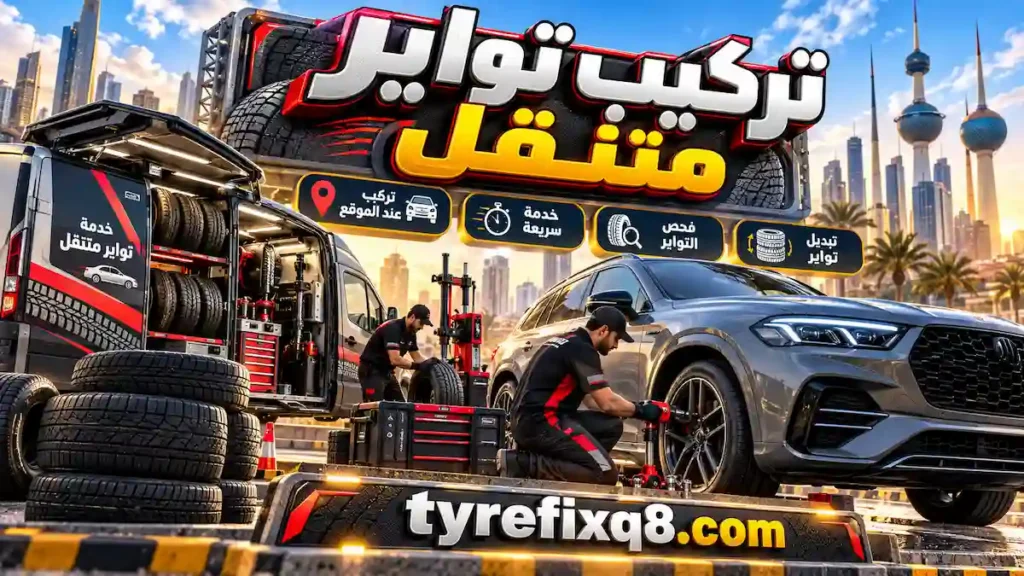تركيب وتبديل التواير عند الموقع مع فحص التواير وتجهيزها للسيارة بشكل سريع واحترافي