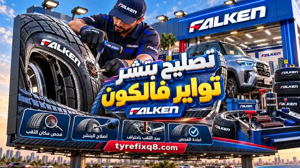 تصليح بنشر تواير فالكون فحص مكان الثقب واصلاح بنشر تواير فالكون مع التاكد من سلامة الاطار قبل اعادته للاستخدام