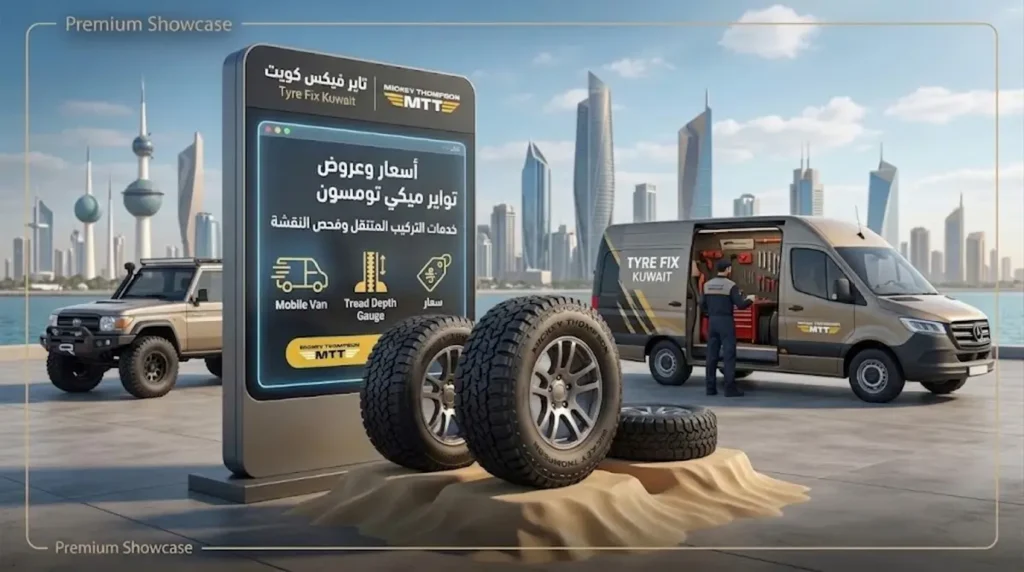 تركيب تواير ميكي تومسون في الكويت مع فحص النقشة وعمق التاير وتجهيز السيارة حسب الاستخدام